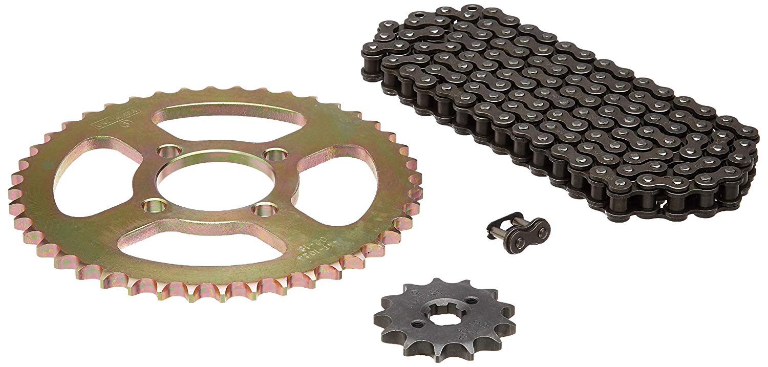 Uno Minda CH-1025 Quadra Rivet Chain & Alloy Steel Hardened Sprockets Chain & Sprocket Kit - R428 SIZE-116L / 13T / 44T(4H) For Bajaj Caliber Old 